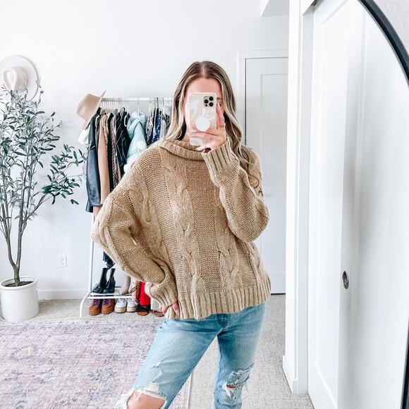 J.O.A Neutral Tan Mockneck Sweater - Picture 1 of 15